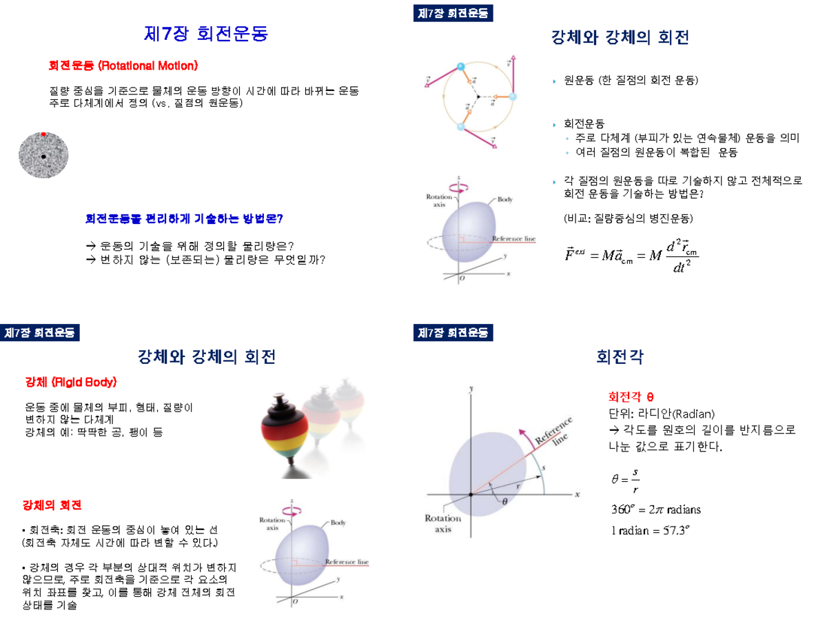 슬라이드 7 - 물리학 및 실험 1 - 제 7 장회전운동 회전운동(Rotational Motion) 질량 중심을기준으로물체의 ...