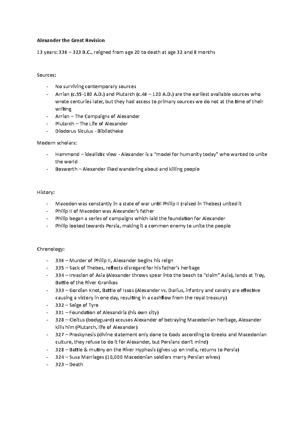Lecture notes Alexander the great Alexander the Great Revision 13