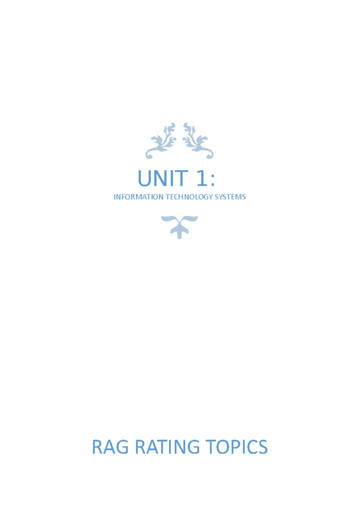 RAG Rating Topics - UNIT 1: INFORMATION TECHNOLOGY SYSTEMS RAG RATING ...