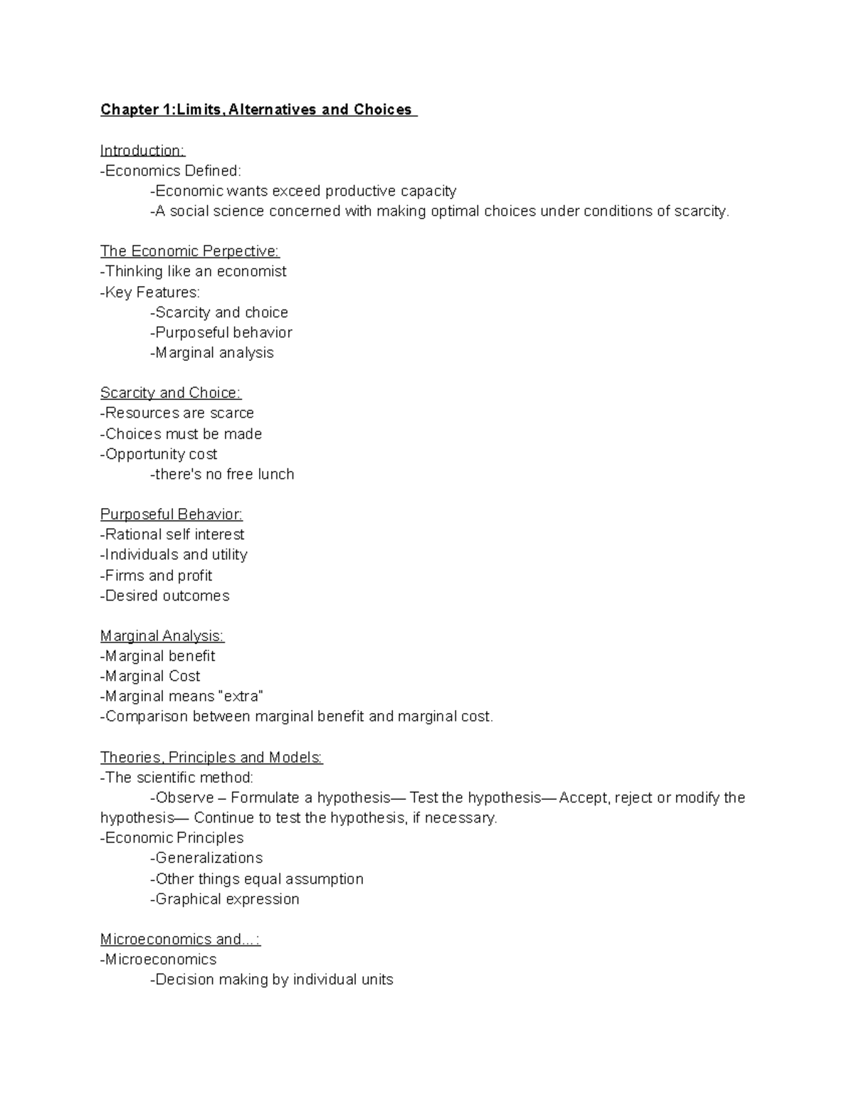 Microeconomics Powerpoint Notes - Chapter 1:Limits, Alternatives and ...