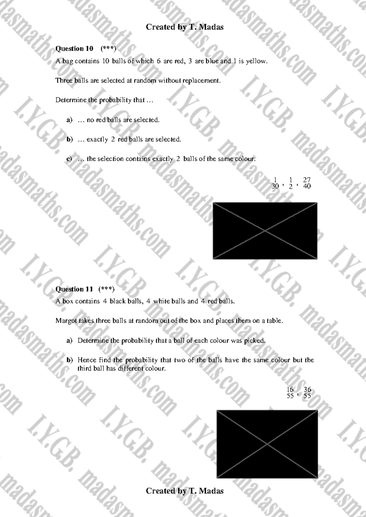 Probability homework qns w3 - Question 10 (***) A bag contains 10 balls ...