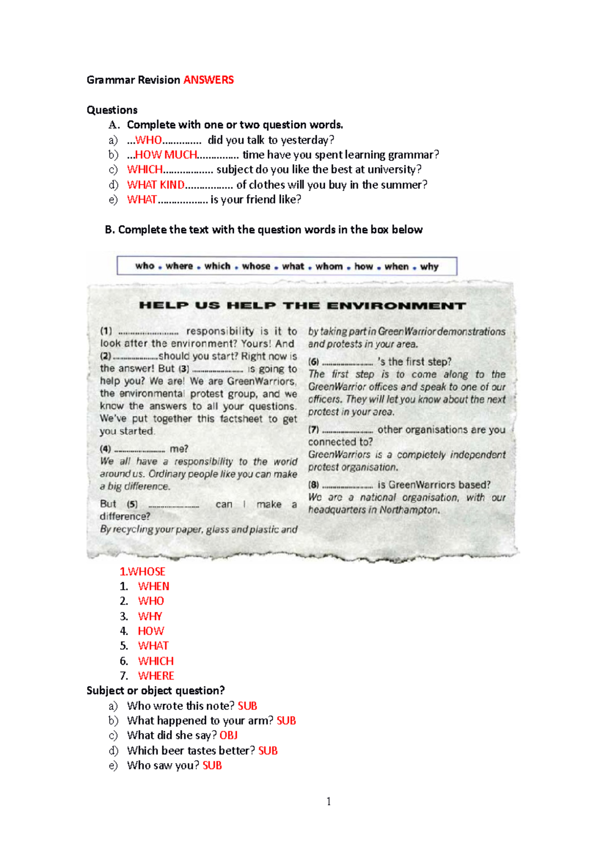 Grammar revision Answers(1) (2) (1) - Grammar Revision ANSWERS ...