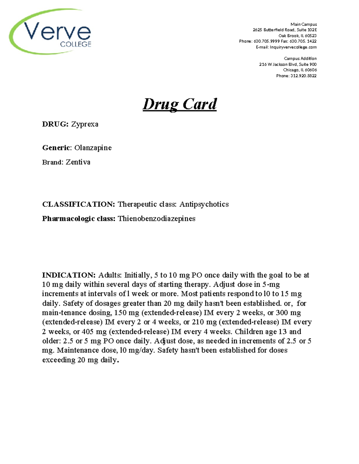 Zyprexa DC - Drug cards - 2625 Butterfield Road, Suite 102E Oak Brook ...