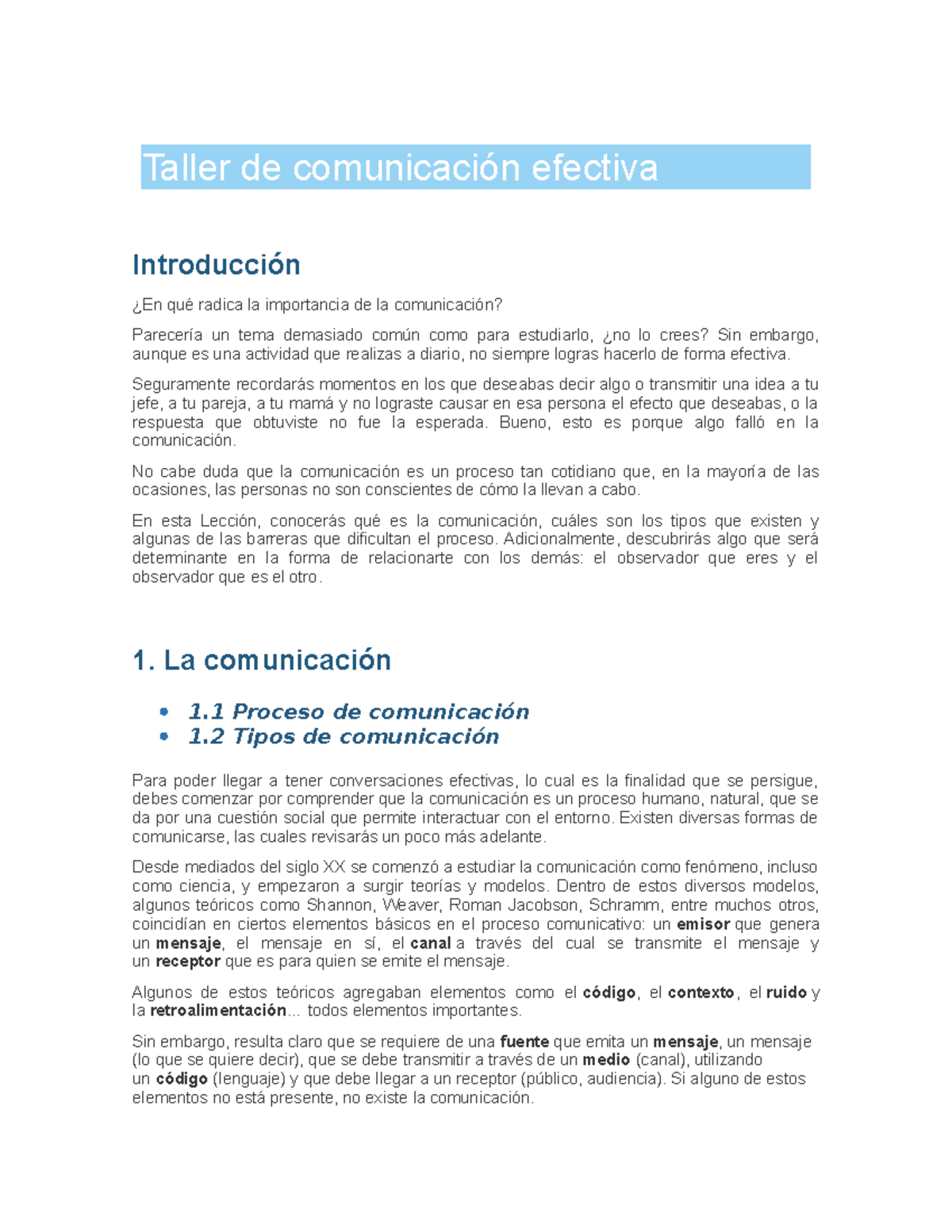 Taller De Comunicación Efectiva - Taller De Comunicación Efectiva ...