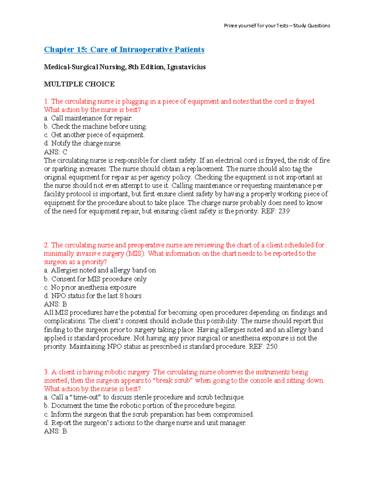 Intraoperative - Practice Question - Chapter 15: Care Of Intraoperative ...