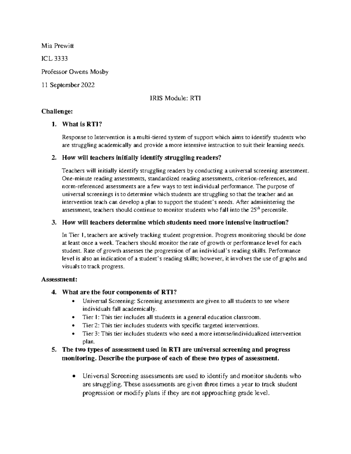 Iris module rti mia prewitt icl 3333 professor owens mosby 11