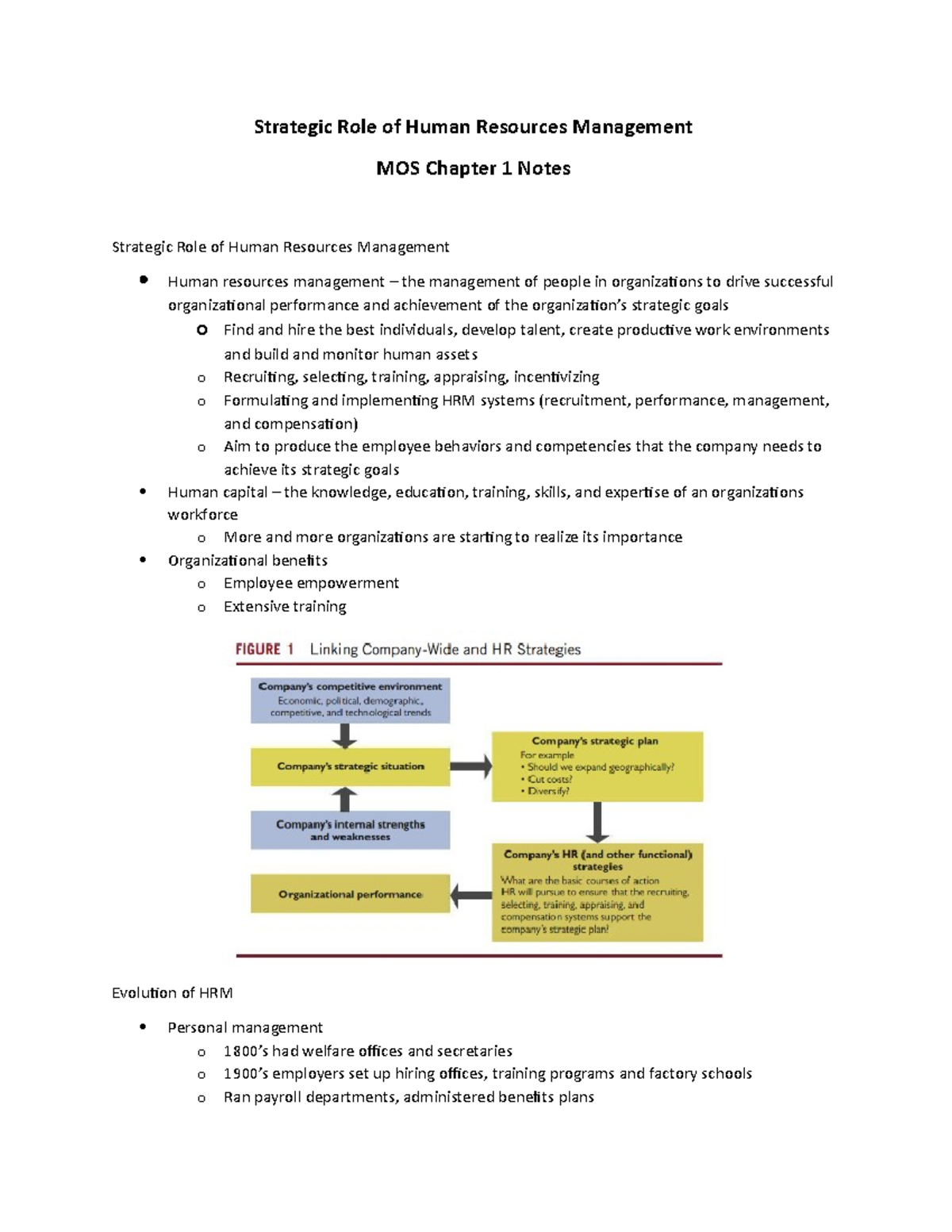 MOS Chapter 1 Notes Strategic Role of Human Resources Management MOS