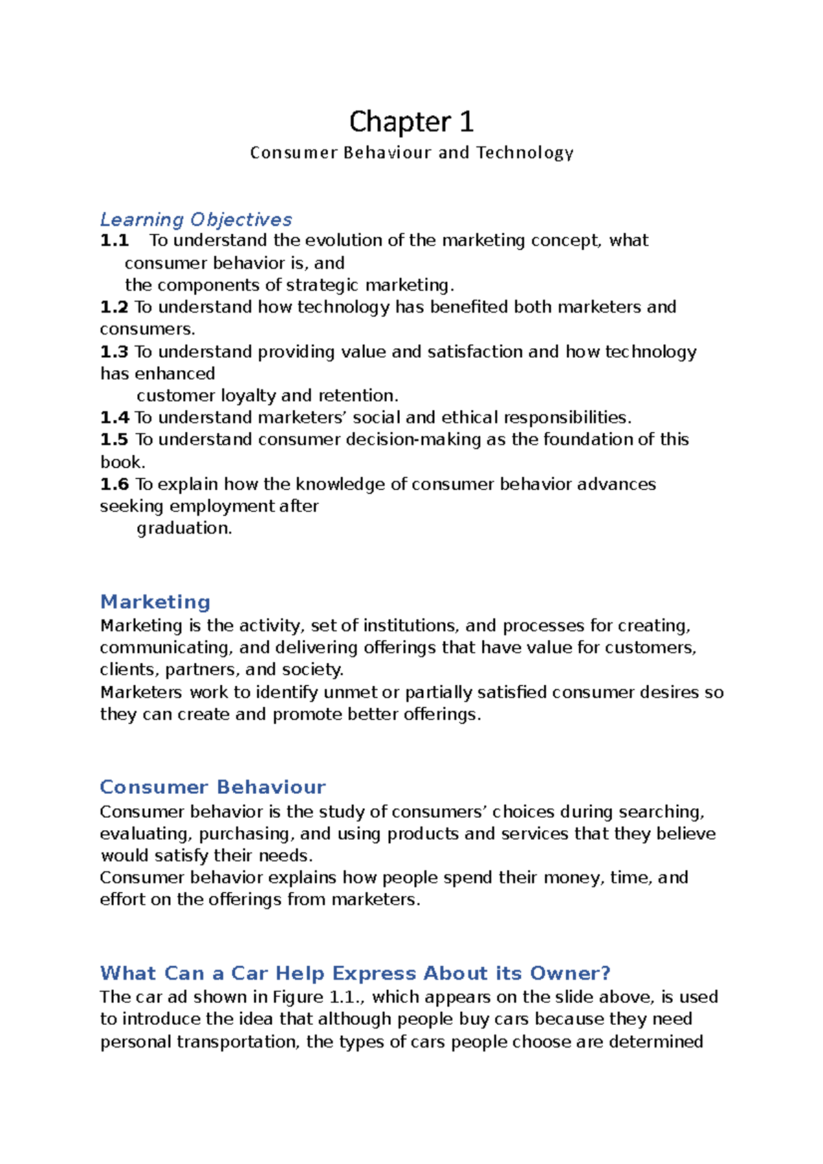 MARK301 Chapter 1 - Lecture note summaries - Chapter 1 Consumer ...
