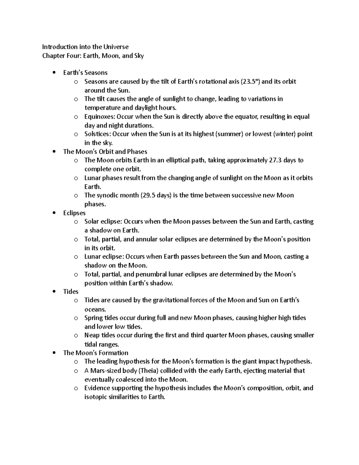 Introduction into the Universe Chapter Four Notes - Introduction into ...