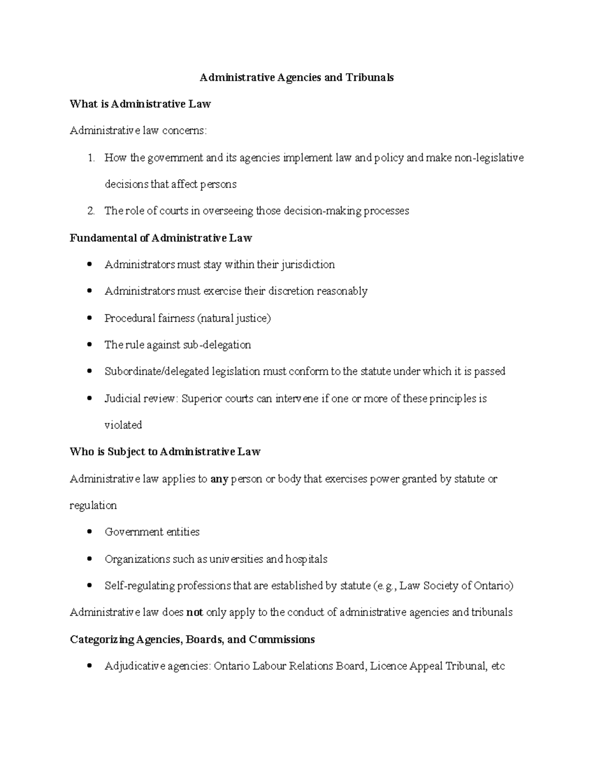 Administrative Law Week 2 Administrative Agencies and Tribunals