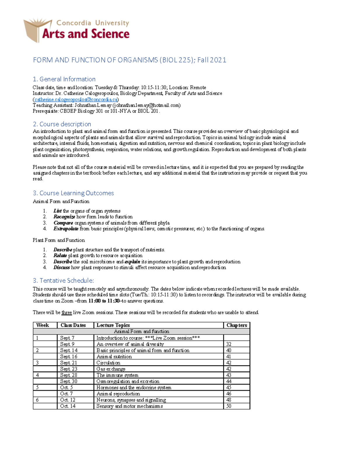 Syllabus BIOL 225 2212 - Just A Course Outline, Haven't Got Any Other ...