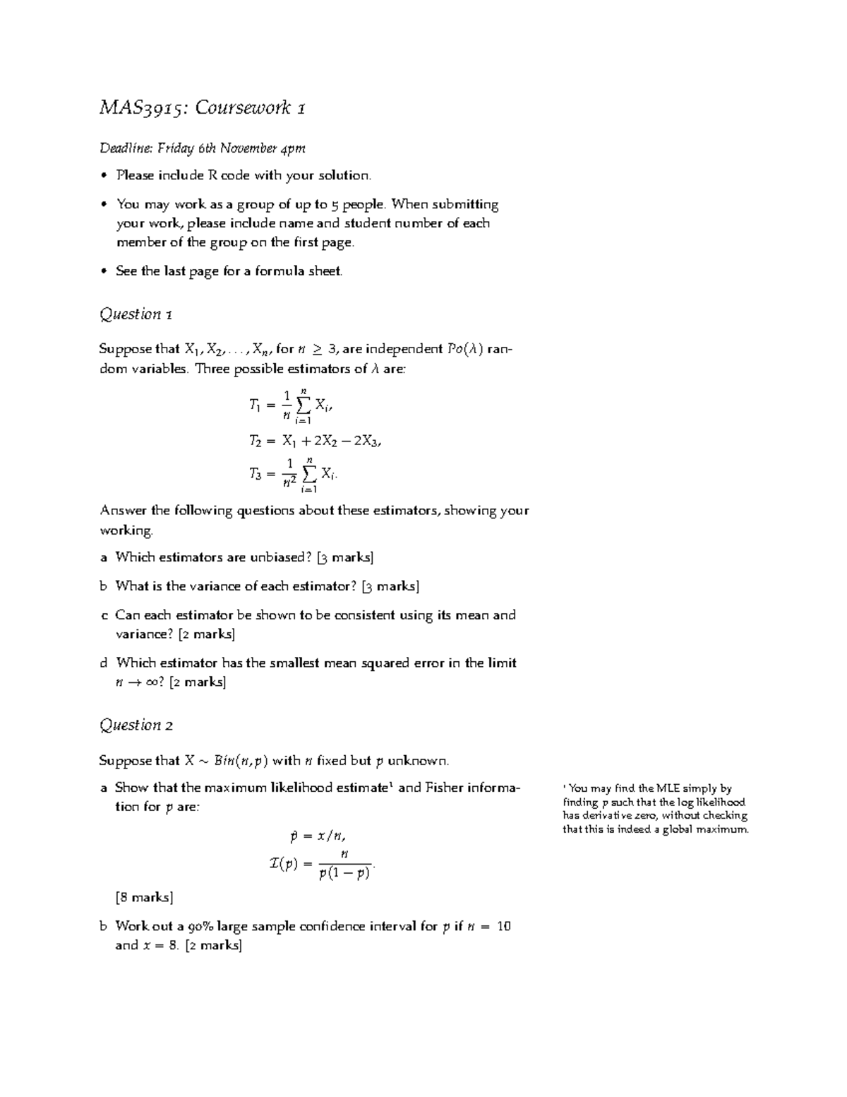 Coursework 1 (3) - assignment for maths course NCL 2019/20 - Deadline ...