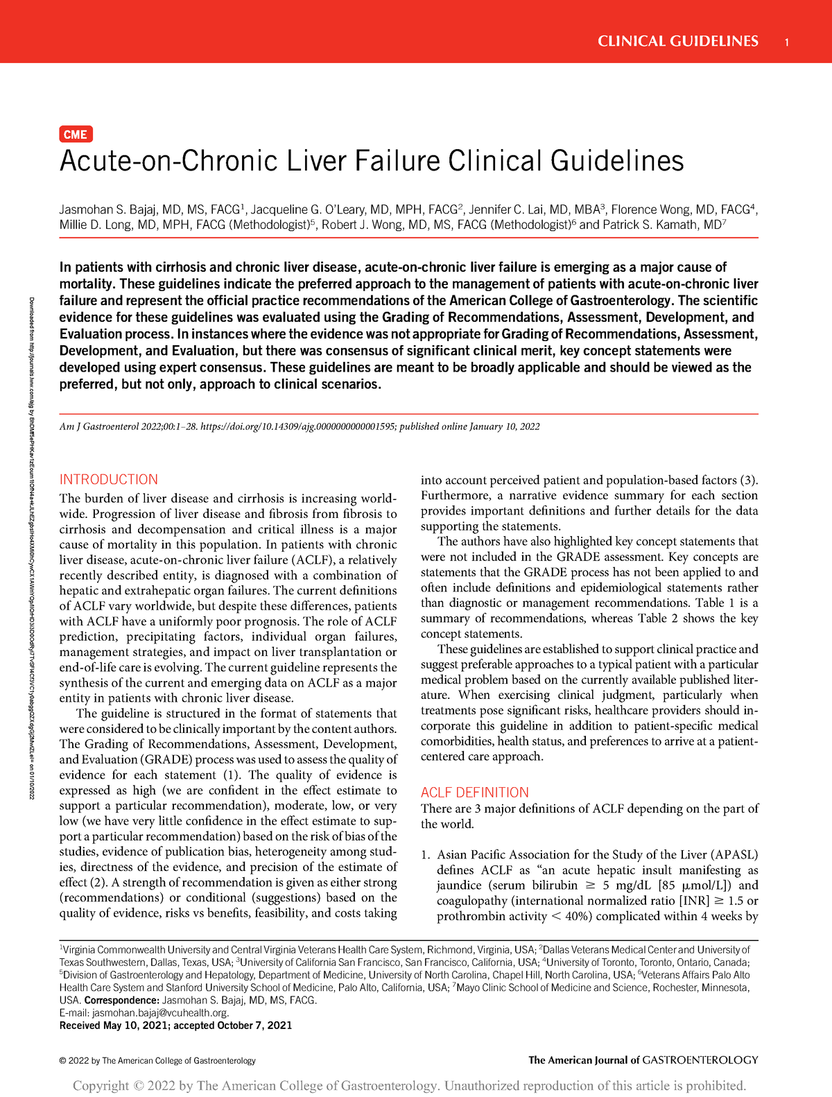 Acute On Chronic Liver Failure Clinical Guidelines - Downloaded From ...