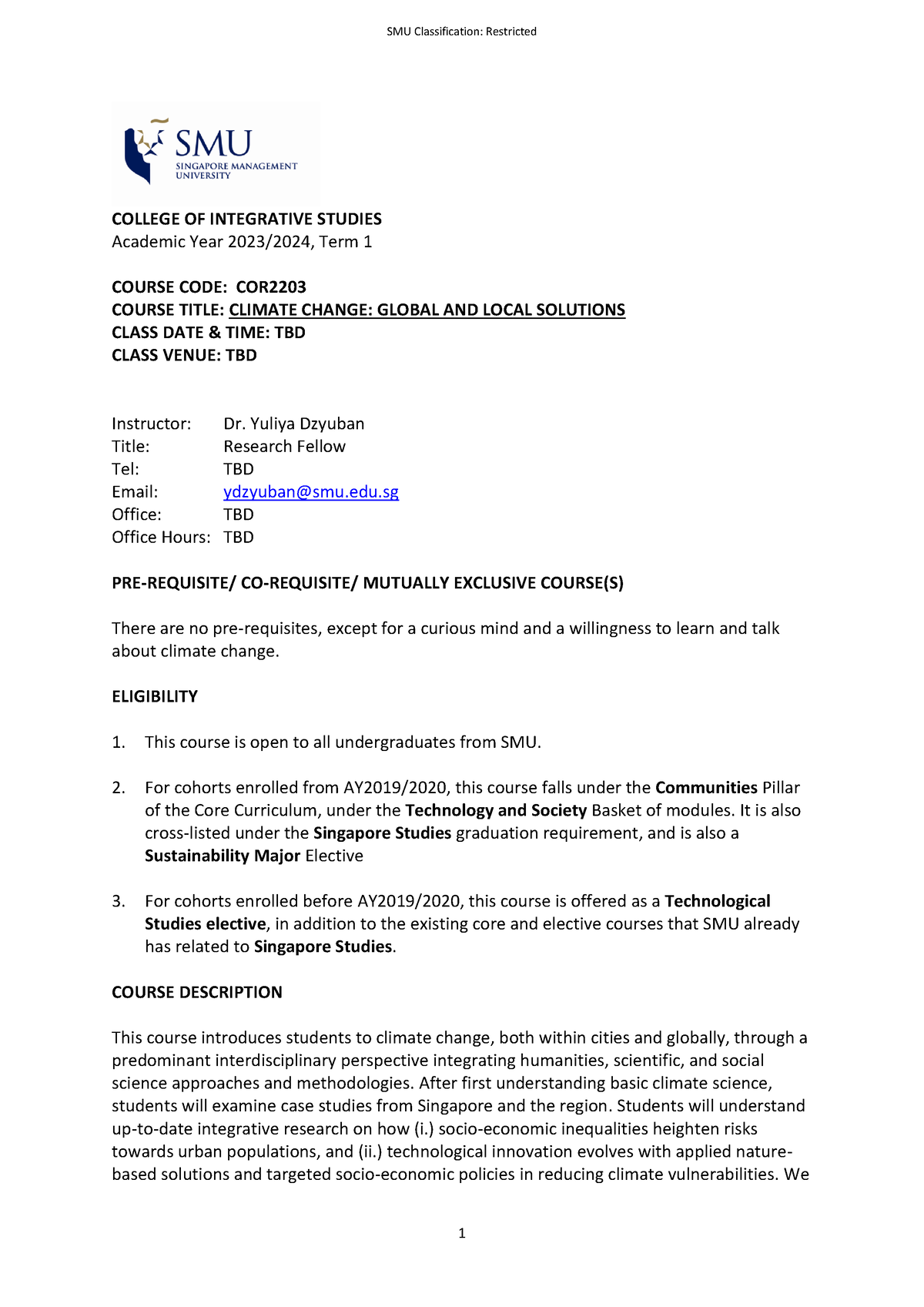 COR2203 G1 Outline COLLEGE OF INTEGRATIVE STUDIES Academic Year   Thumb 1200 1697 