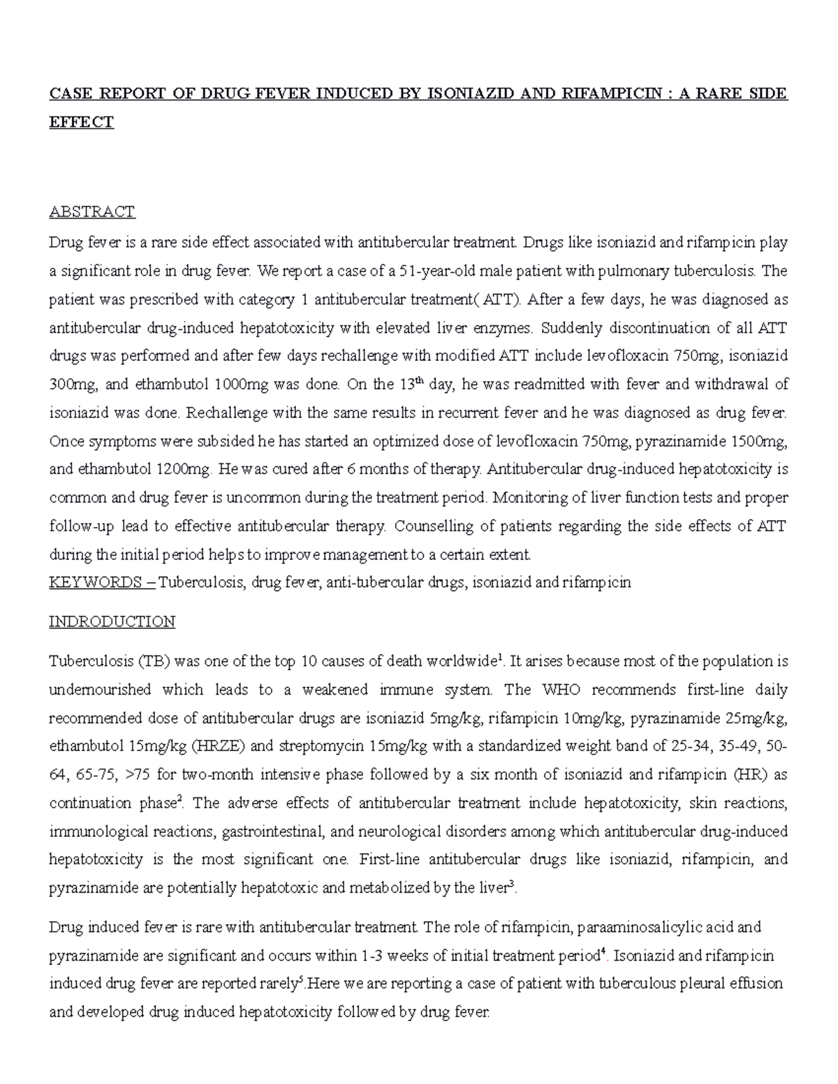Case study- pharmacy practice - CASE REPORT OF DRUG FEVER INDUCED BY ...