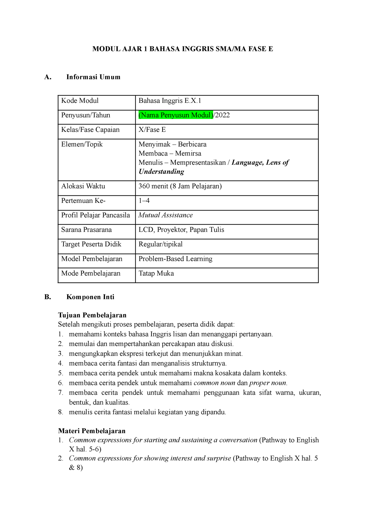 UNIT 1 Modul AJAR Pathway To English SMA Grade X - MODUL AJAR 1 BAHASA ...