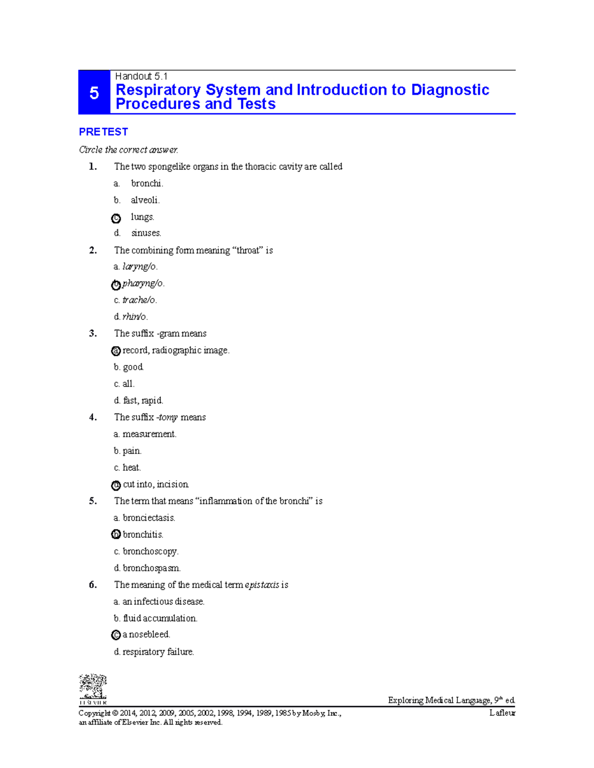 Chapter 005 HPRS1206 - 5 Handout 5. Respiratory System and Introduction to  Diagnostic Procedures and - Studocu