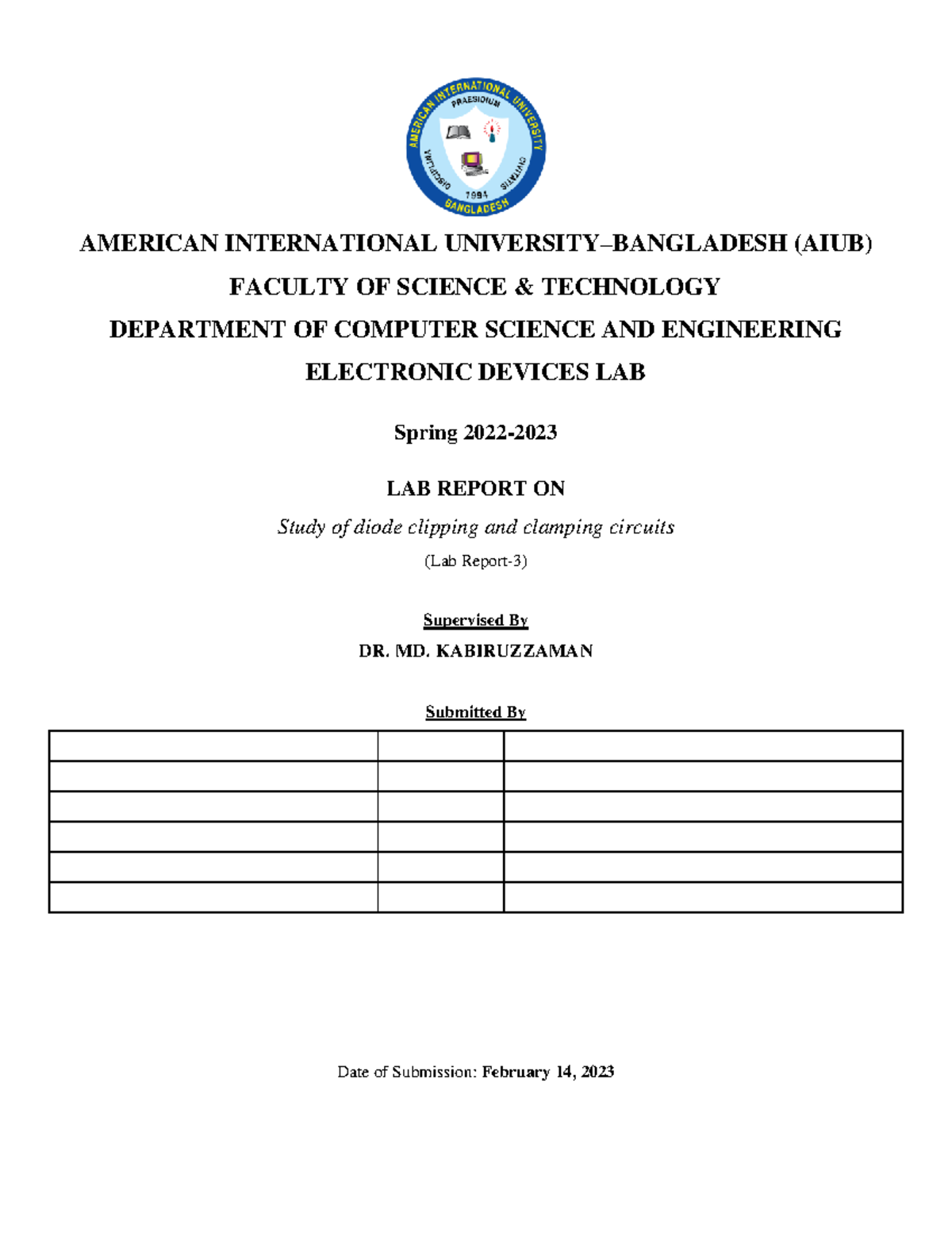 Study of diode clipping and clamping circuits Lab Report AMERICAN