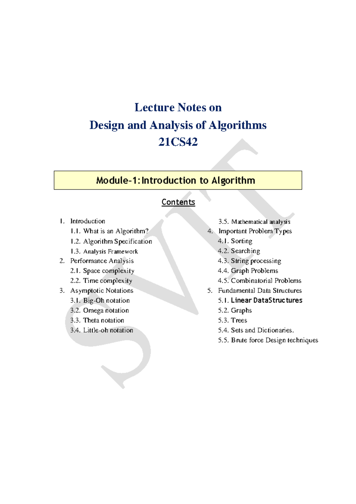 Final module 1 - Module-1:Introduction to Algorithm Lecture Notes on ...