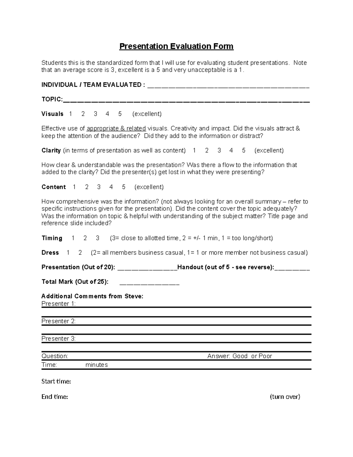 Main Presentation Evaluation Form 2023 - Presentation Evaluation Form ...