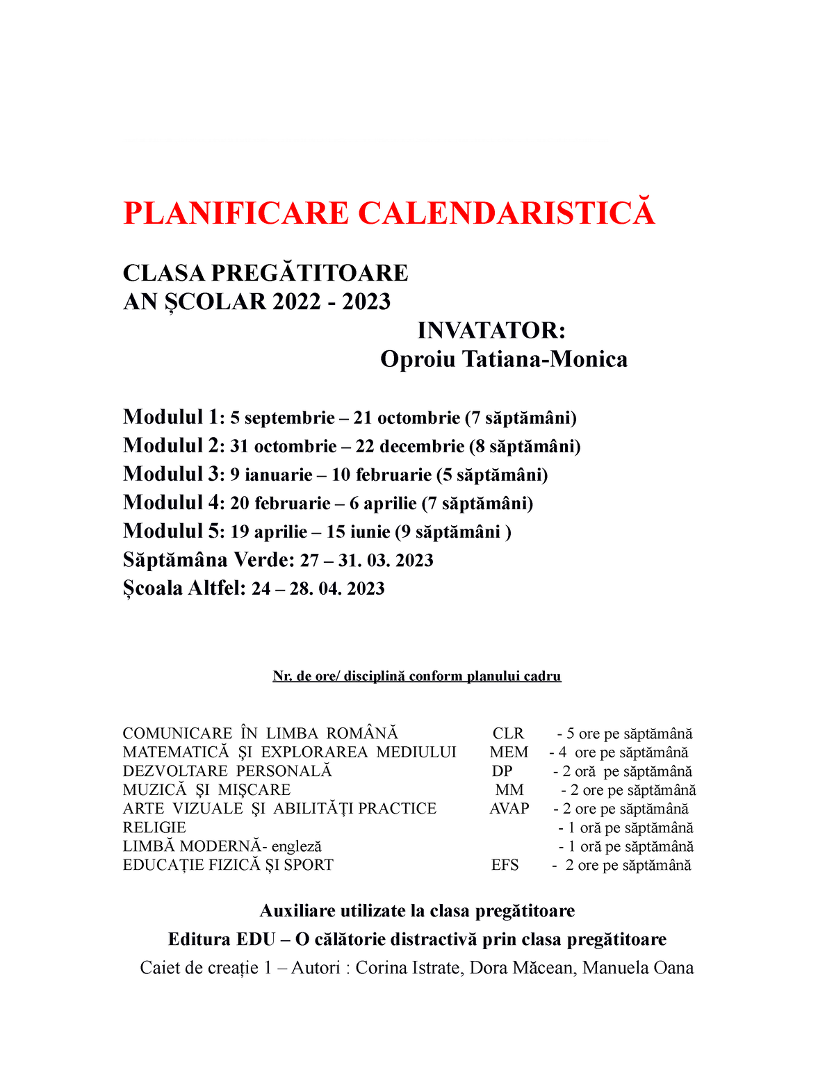 Planificare CalendaristicĂ Preg3 - PLANIFICARE CALENDARISTICĂ CLASA ...