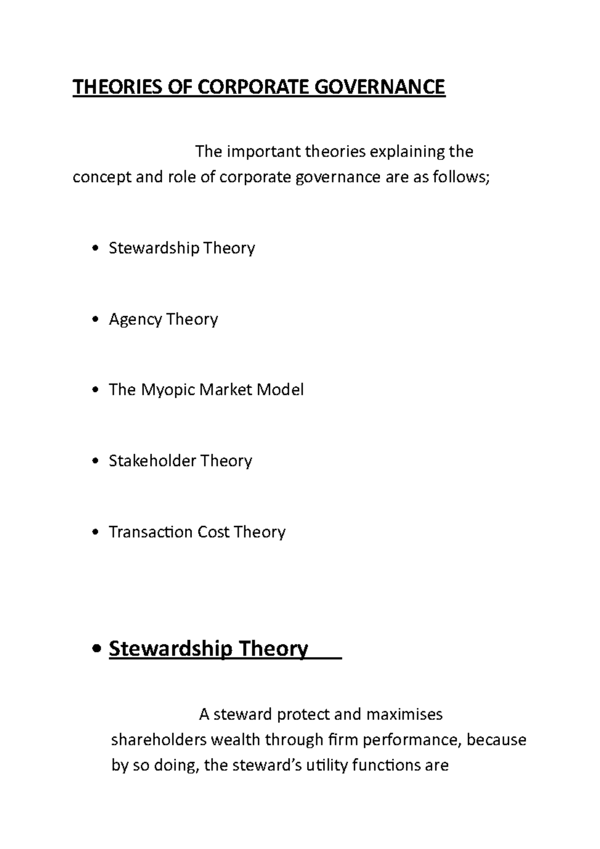 corporate governance assignment topics