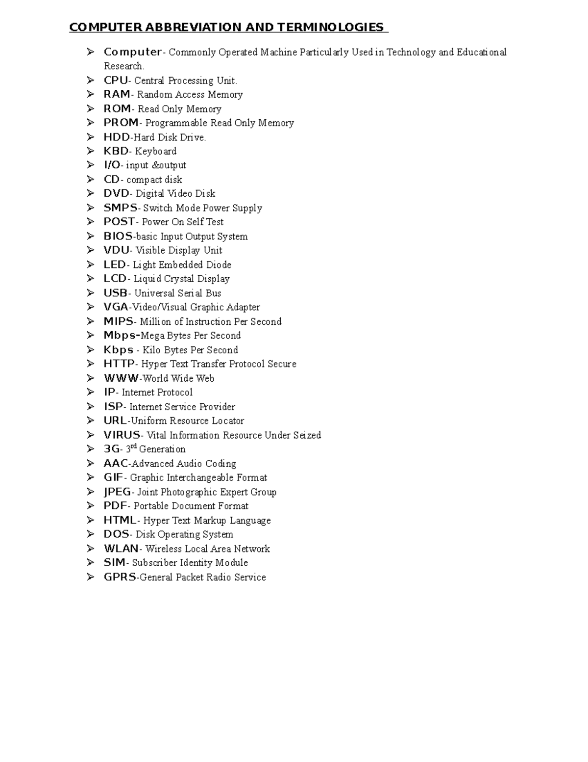 Computer Abbreviation AND Terminologies COMPUTER ABBREVIATION AND