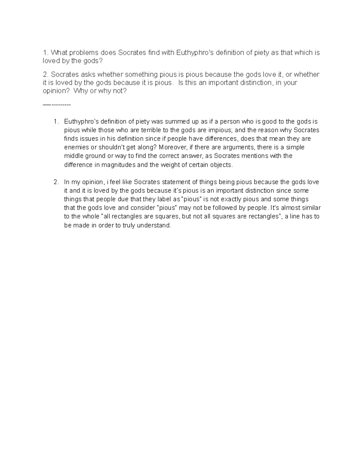 Reading question 11 - Regarding the work of Socrates' piece 