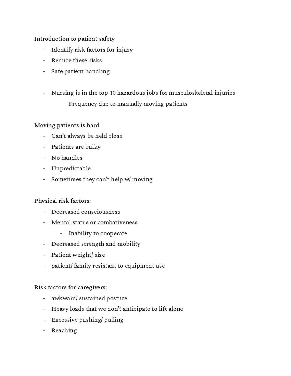 Safe Patient Handling Nutritional Support For Nursing Notes