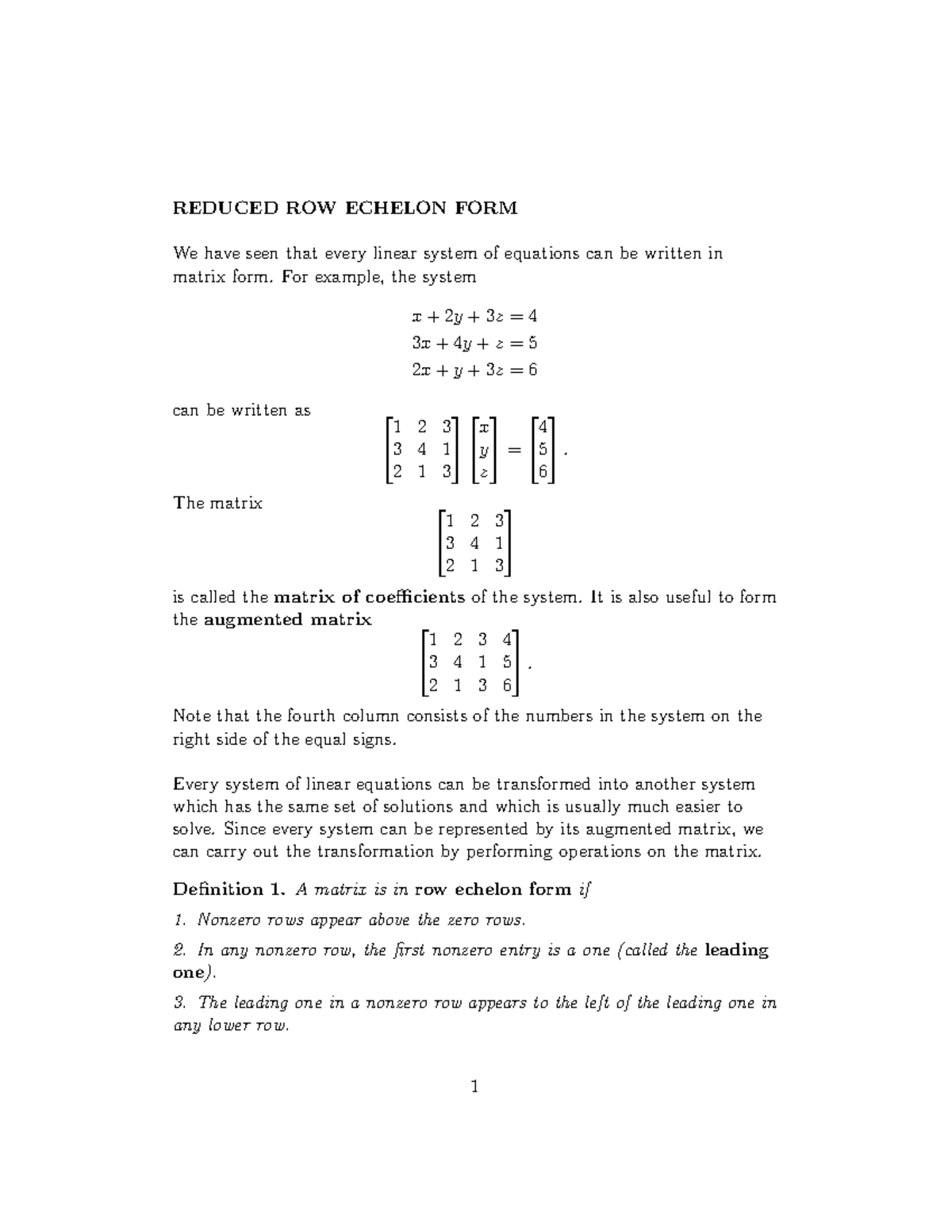 Rref - Previous year question papers and exercise - REDUCED ROW ECHELON ...