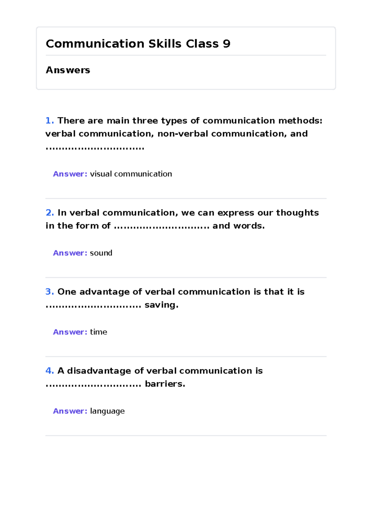 Communication Skills Class 9 Answers - There are main three types of ...