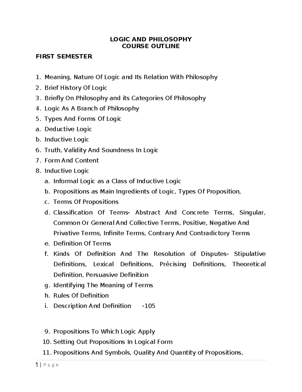 Course Outline- Logic AND Philosophy - LOGIC AND PHILOSOPHY COURSE ...