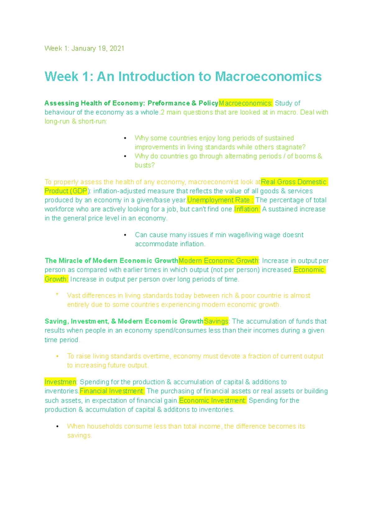 Introduction To Macroeconomics- Chapter 1 - Week 1: January 19, 2021 ...