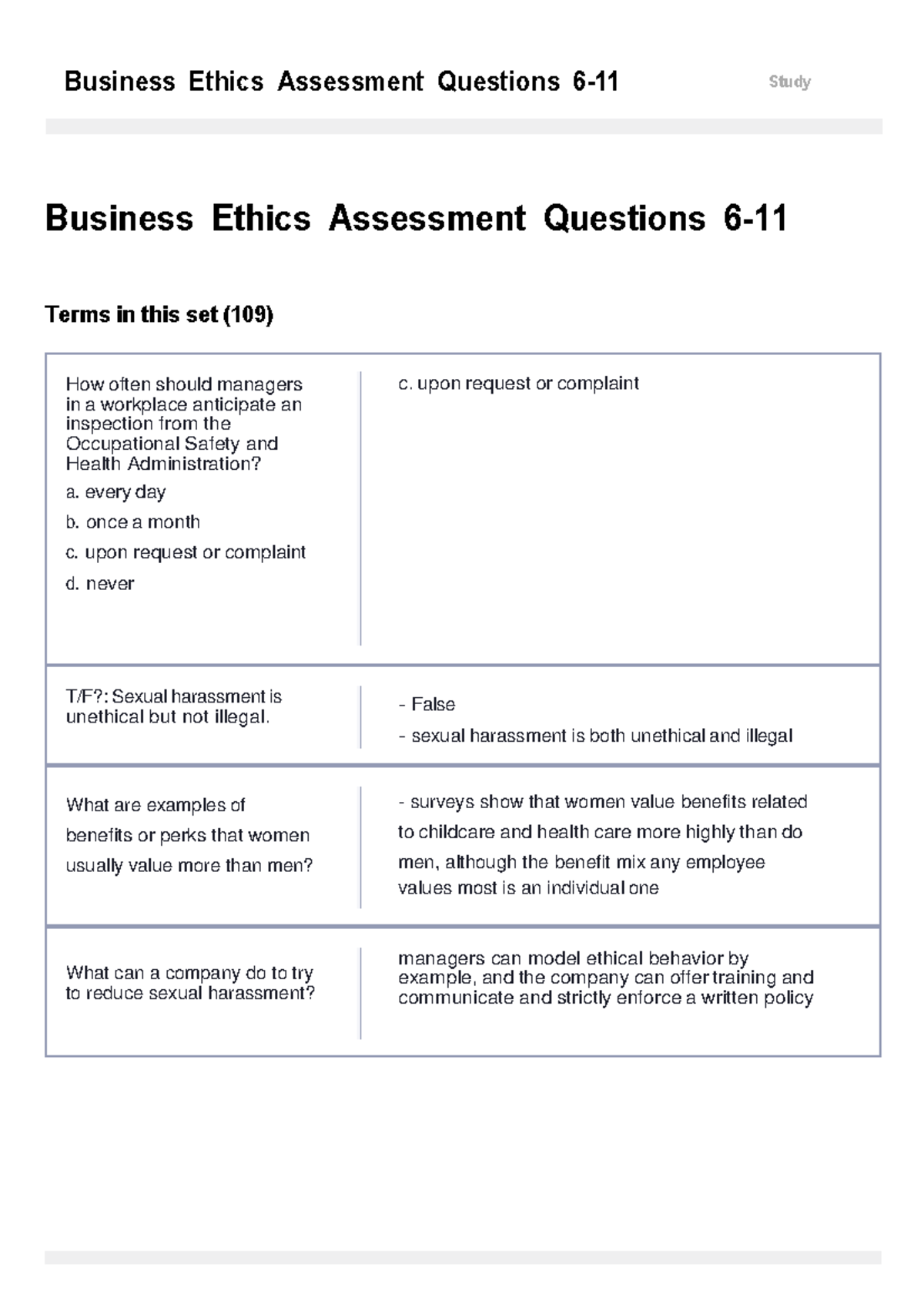 business ethics essay questions and answers