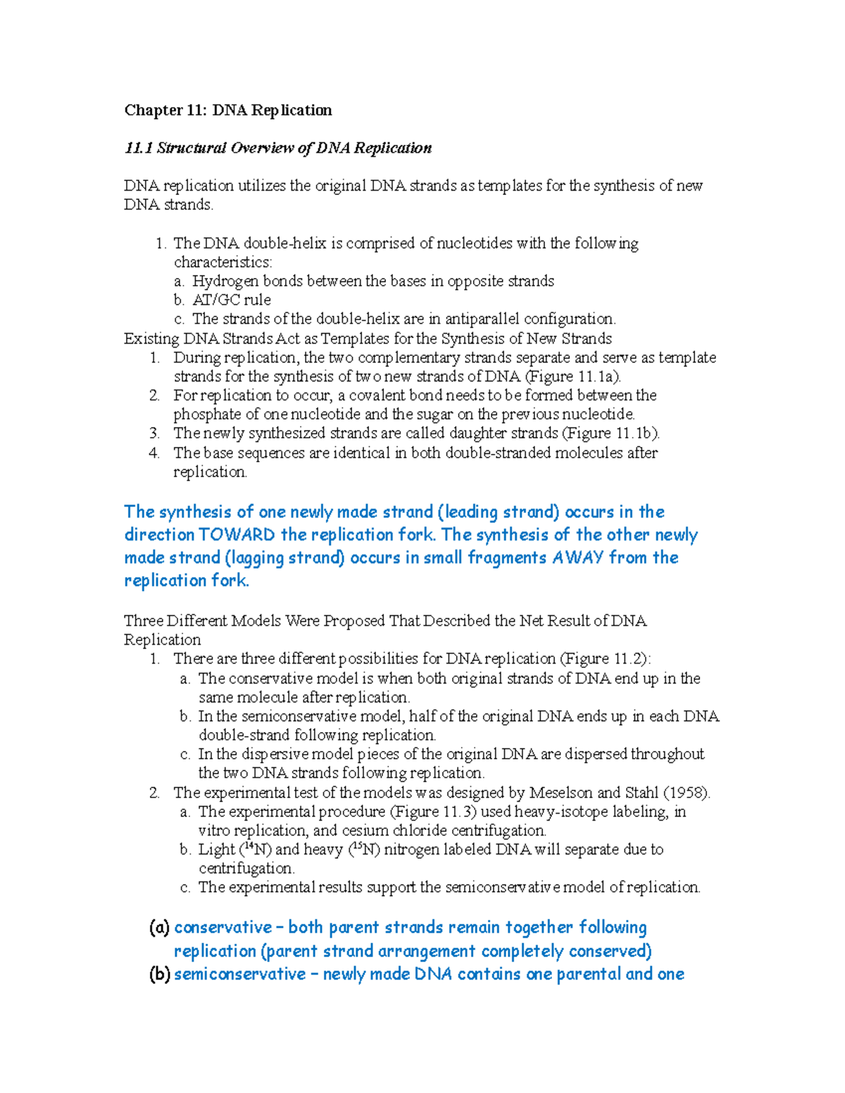 Chapter 11 - Study Guide - Chapter 11: DNA Replication 11 Structural ...