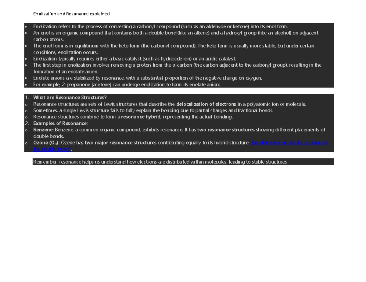 Resonance and enolisation - Enolization and Resonance explained ...