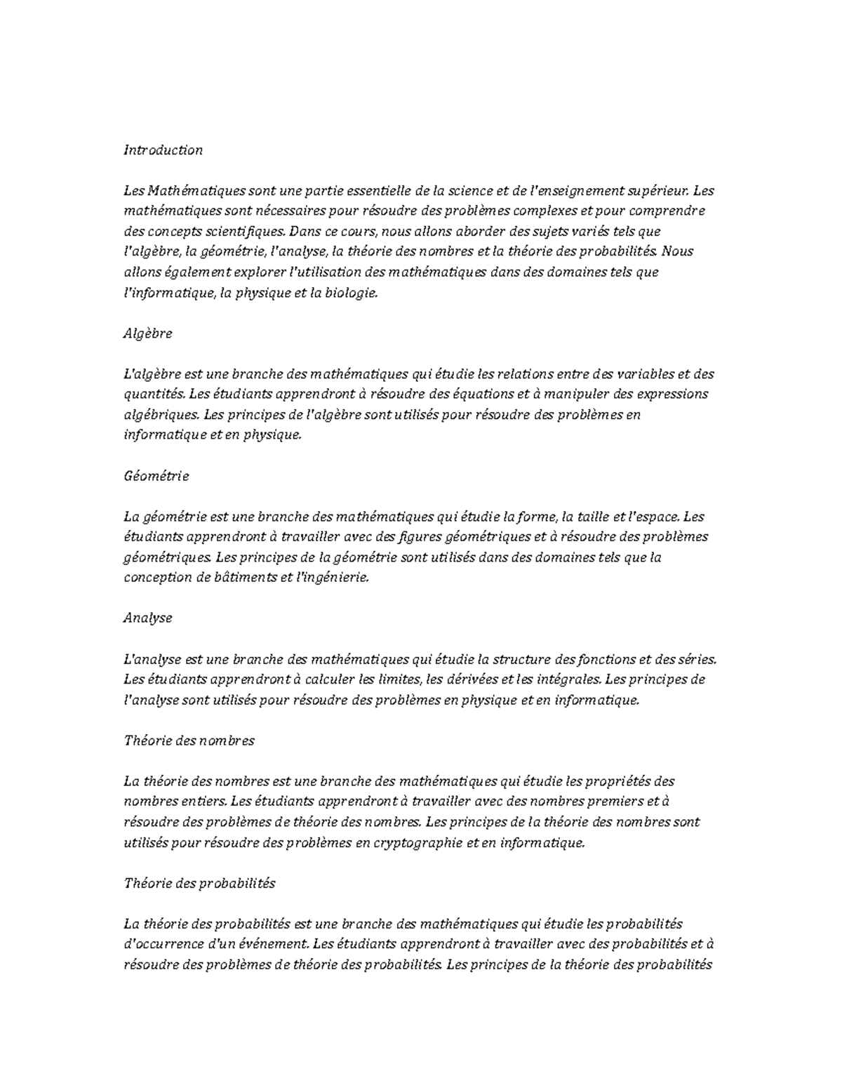 Mathematical Sciences Study Notes - Introduction Les Mathématiques sont ...
