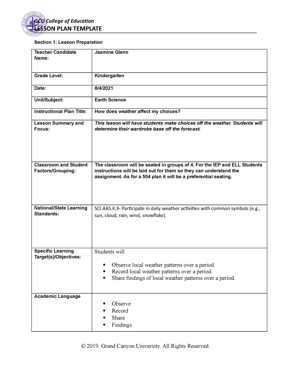 Coe lesson plan template 1 LESSON PLAN TEMPLATE Section 1 Lesson