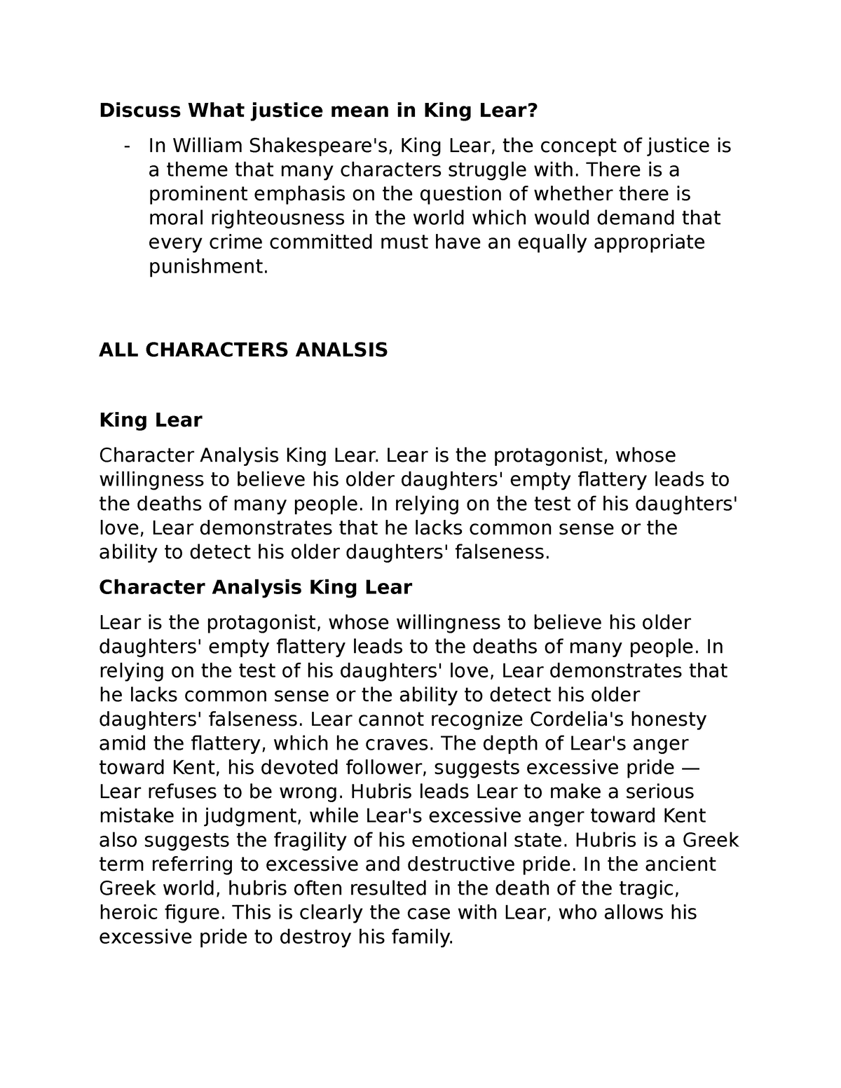 king lear essay on justice