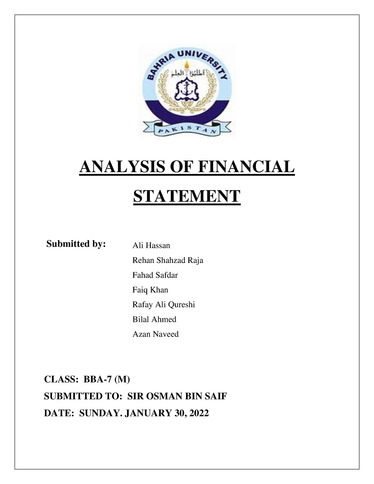 PC 1 project of analysis of finacial statements - ANALYSIS OF FINANCIAL ...