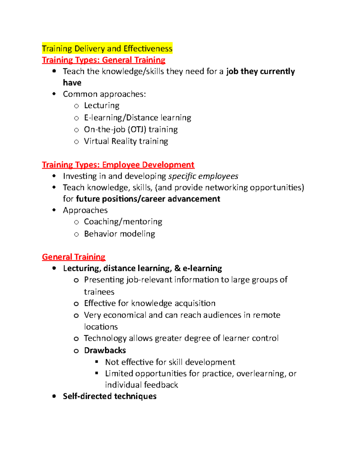 Training - , 1 week after training) Skill demonstration: have trainee ...