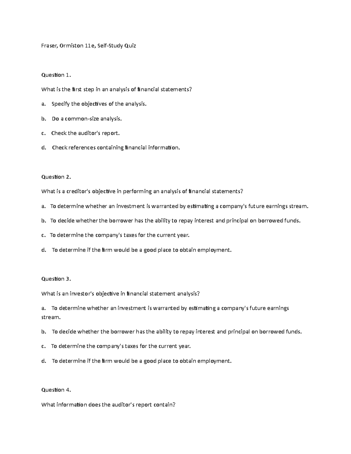 Exam 1 December 2016, questions and answers - Fraser, Ormiston 11e ...