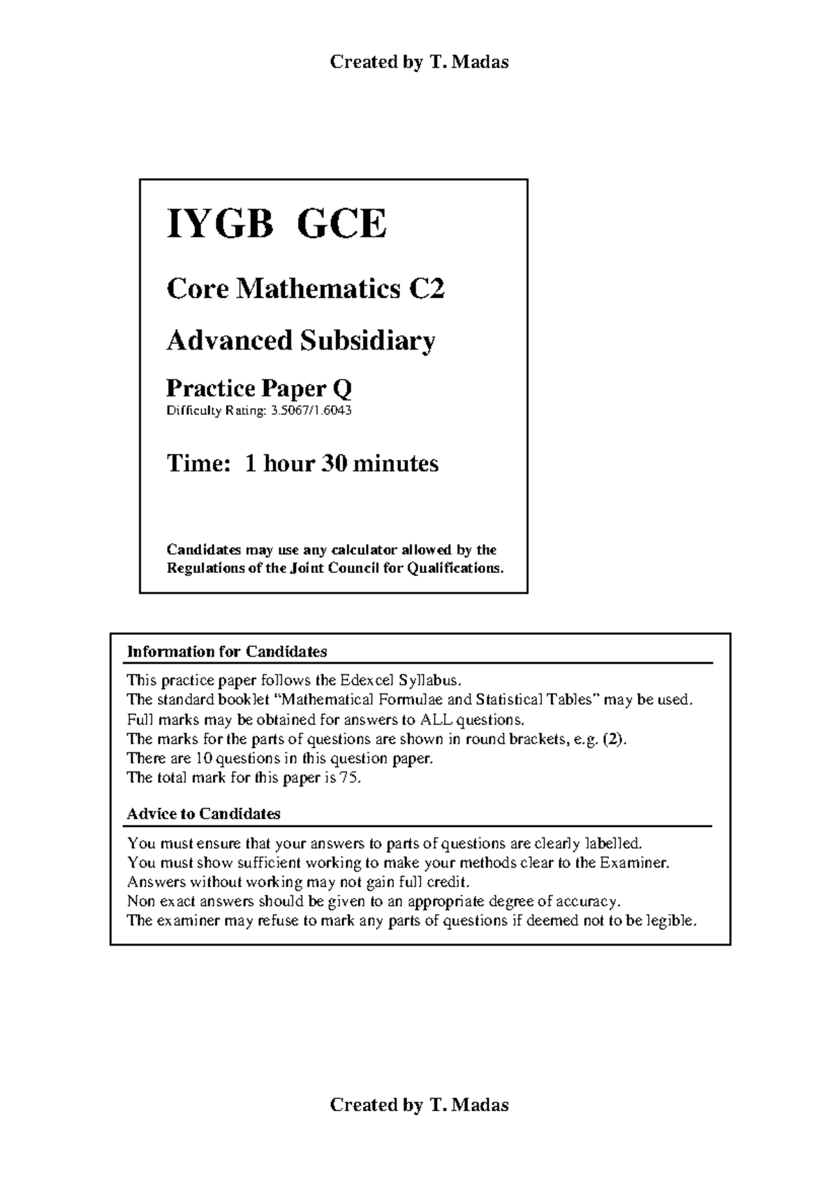 C2 Paper Q IYGB - Practise papers - 2 Hours - AS69 - Studocu