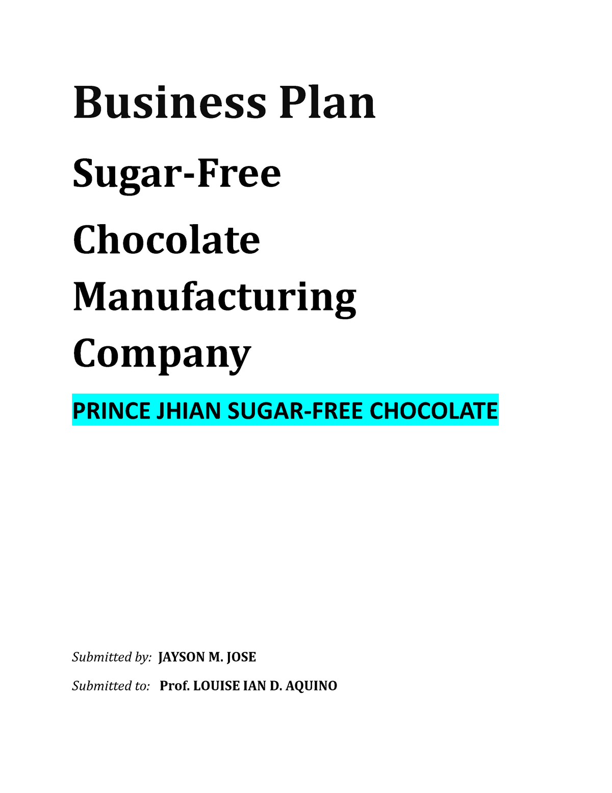 business plan for chocolate company