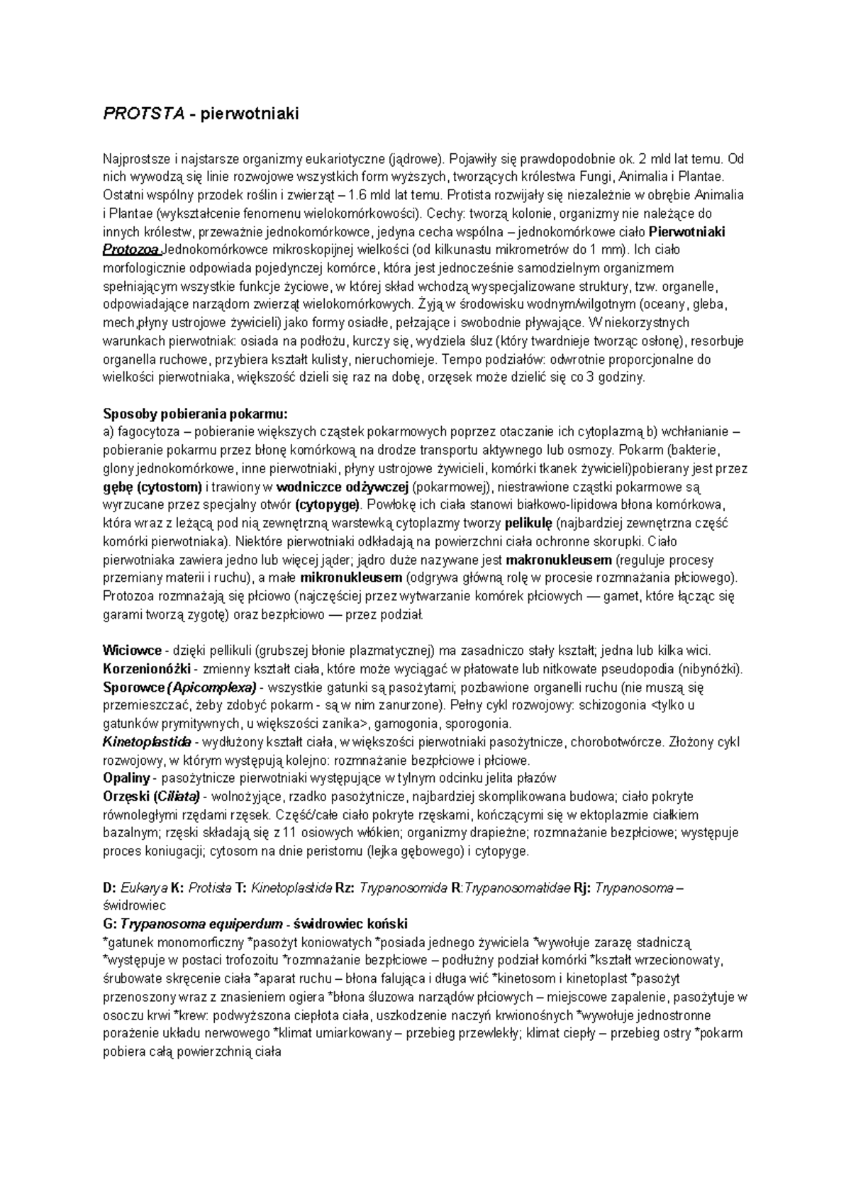 1. Protsta - pierwotniaki - PROTSTA - pierwotniaki Najprostsze i