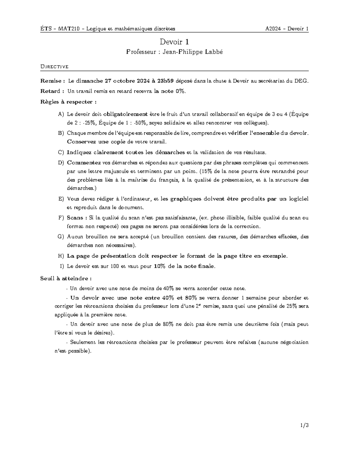 Devoir 1 - ETS – MAT210 – Logique et math ́ ́ ematiques discr`etes ...