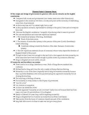 Common Sense Notes - Hinedforejfowe - Thomas Paine's Common Sense: Of the  origin and design of - Studocu