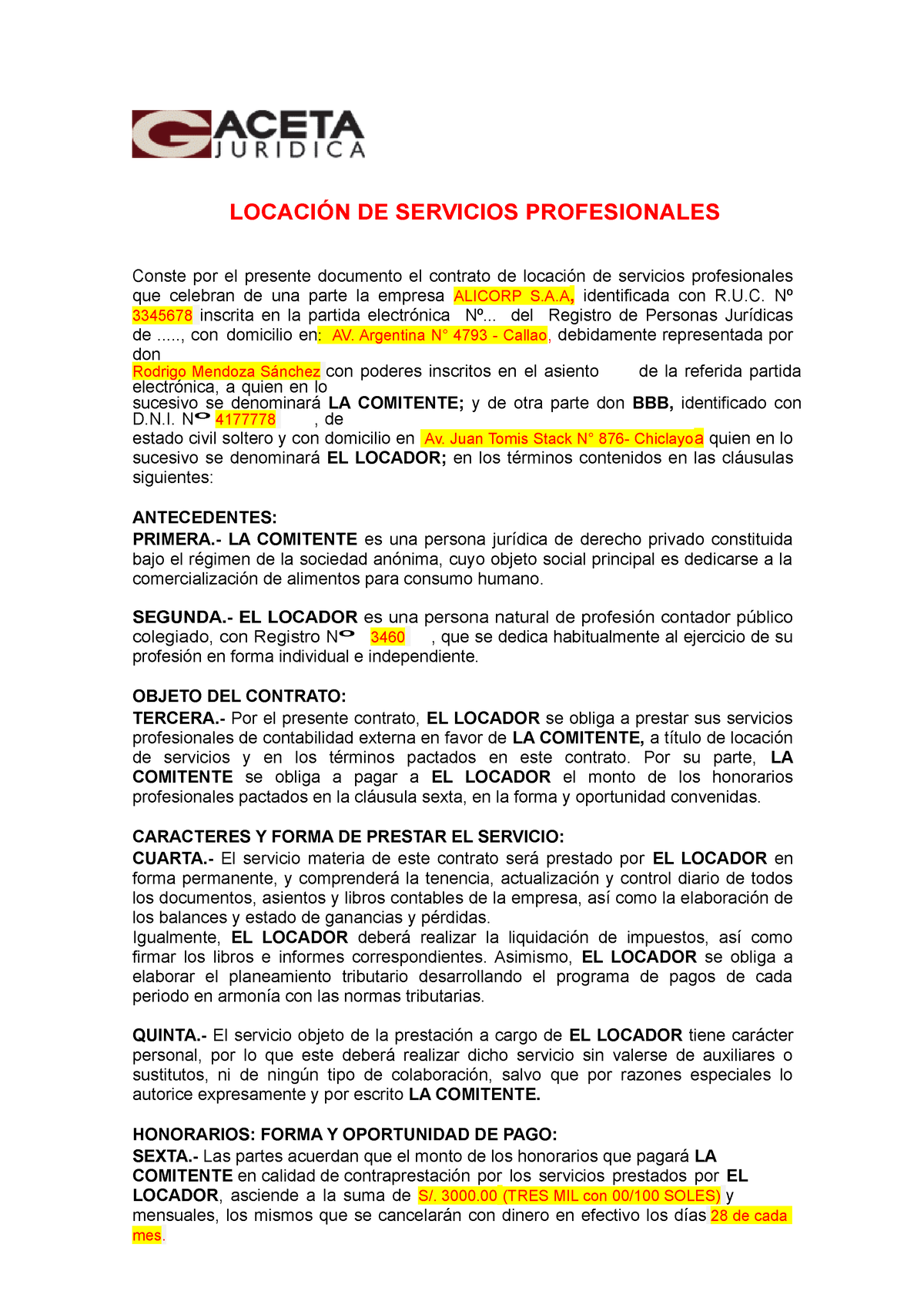 Modelo De Contrato De Locación 2 Convertido LocaciÓn De Servicios Profesionales Conste Por 9893