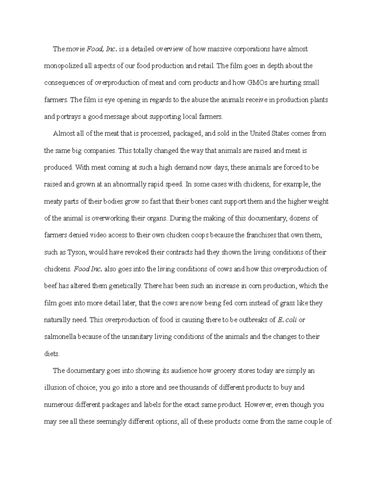 Lesson 20 An Analysis of Food, Inc - The movie Food, Inc. is a Pertaining To Food Inc Movie Worksheet