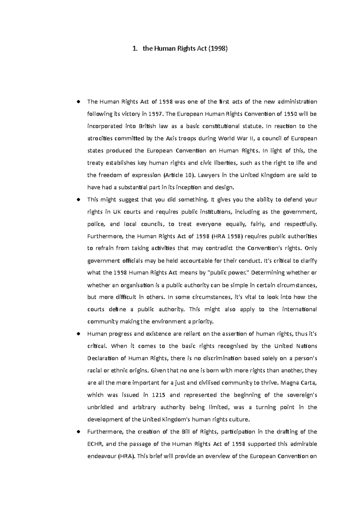 The Human Rights Act Revision 1 The Human Rights Act 1998 The 